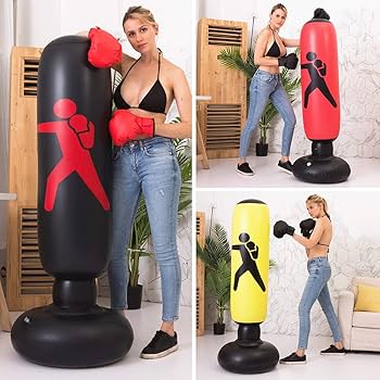 Lixada サンドバッグ インフレータブルパンチングバッグ 自宅用 5.2ft 折りたたみ式 膨脹可能 PVC素材 軽量 耐久性 ストレス解消  ダイエット トレーニング用 パンチバッグ 黒/赤/黄