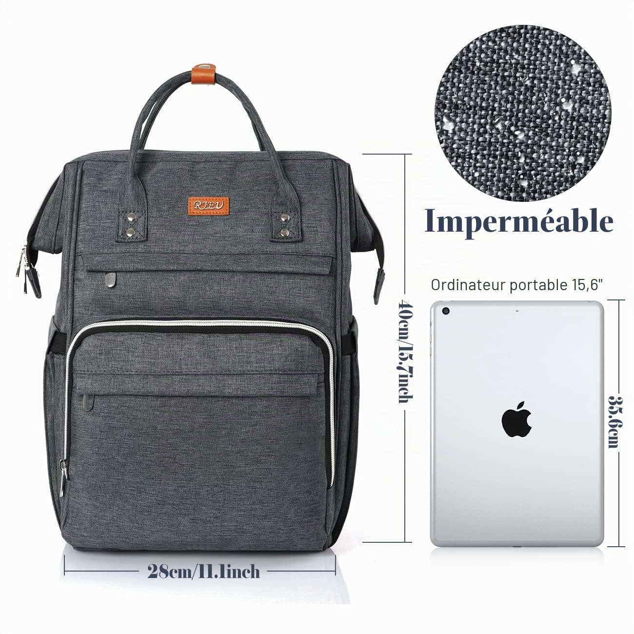 Sac à Dos Ordinateur Portable 15,6 Pouces, Sac à Dos Femme Avec Port de Chargement USB et Poche RFID Pour Collège,école,Travail,Voyage(Gris foncé)