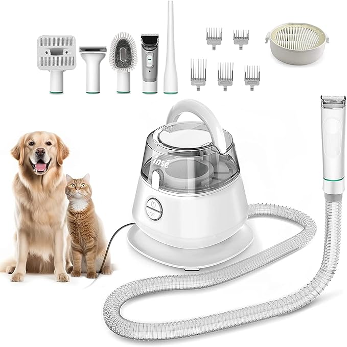 INSE Pet Grooming Vacuum, Dog Grooming Vacuum & Dog Grooming Kit Suction 99% Pet Hair, Large Dust Cup Pet Hair Vacuum with Clipper for Dogs, 5 Pet Grooming Tools for Shedding Pet Hair
