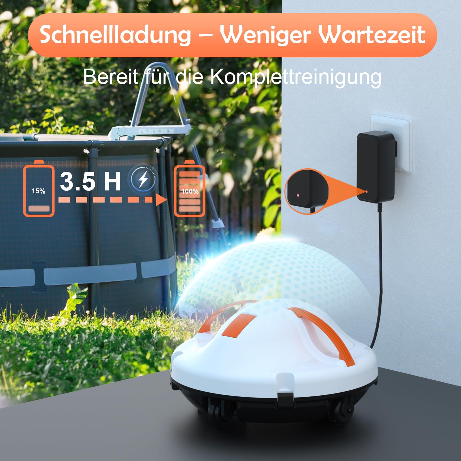 (2026 Neu) Poolroboter, Kabelloser Poolsauger Akku mit 130 Min Laufzeit, Dual Motoren Poolreiniger, Selbsteinparkfunktion, Tragbar Poolroboter Akku für Flache Böden Pools bis zu 102 m²