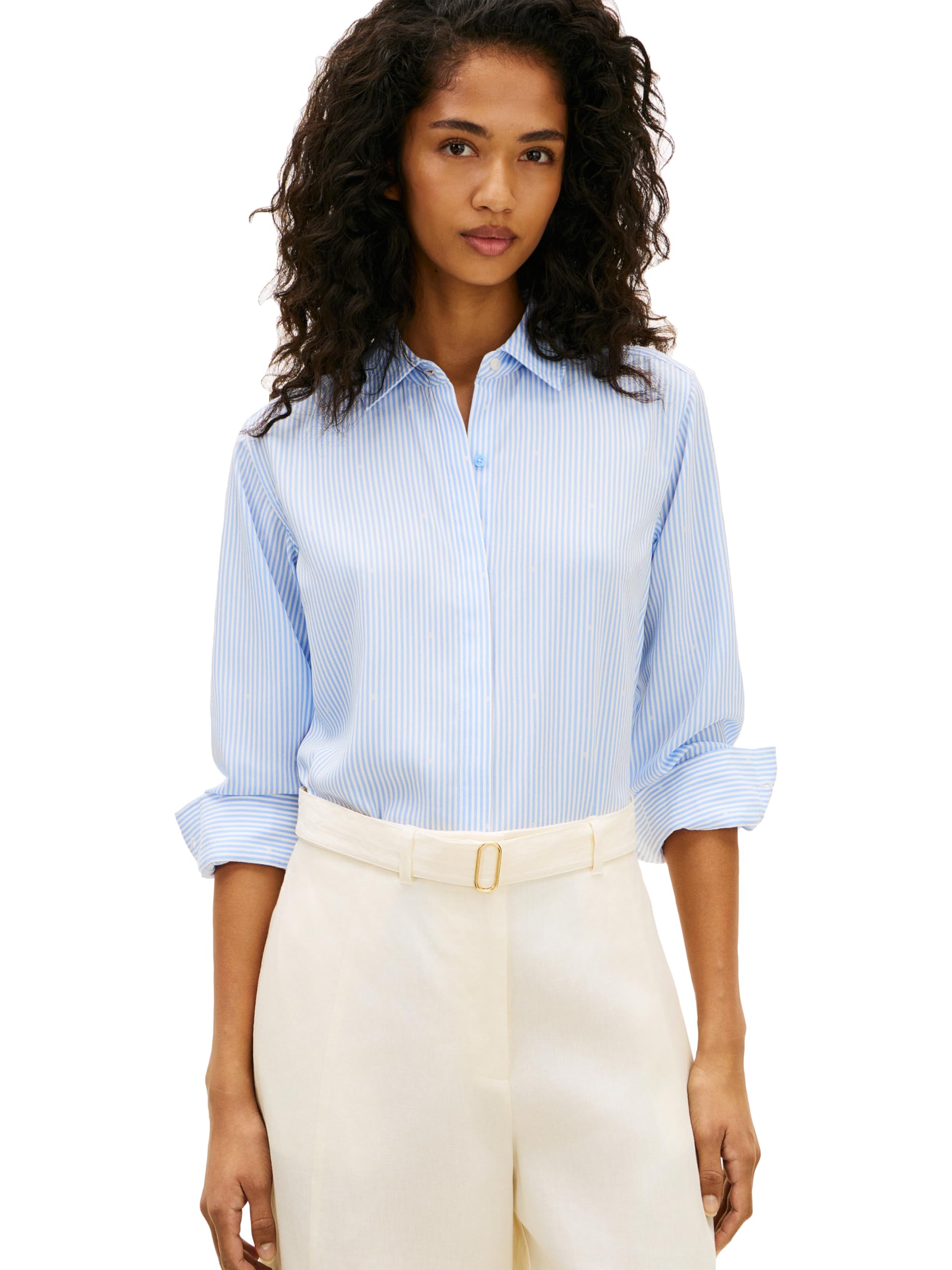 Women's Lightweight Long Sleeve Button Down Shirt in Regular Fit with Cuff Detail