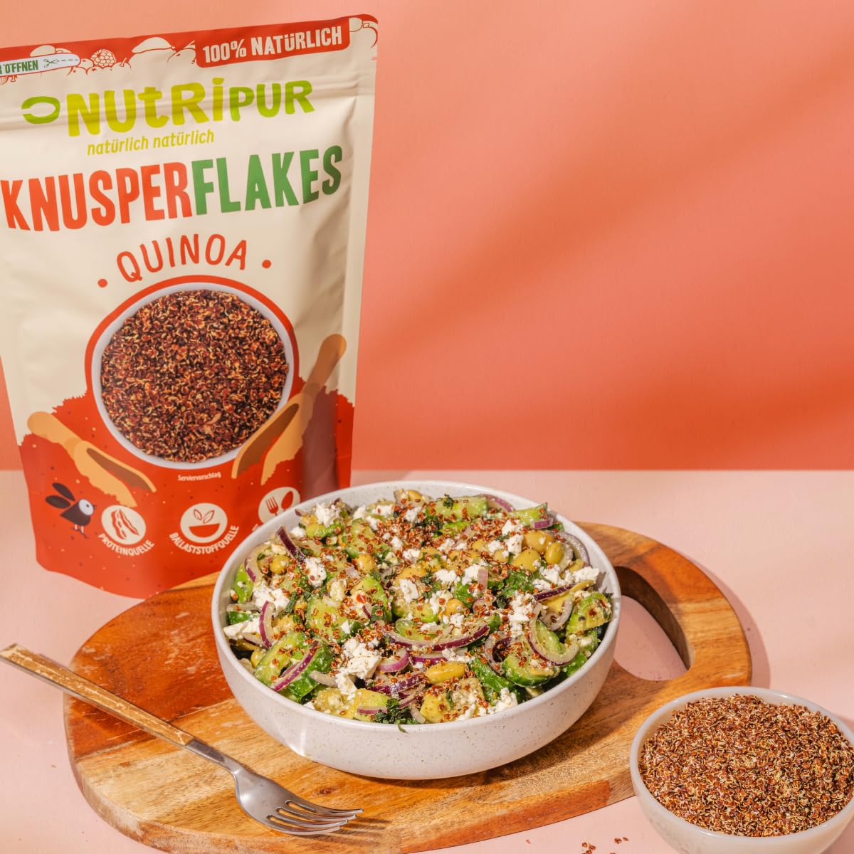 NutriPur Knusperflakes Quinoa - Quinoaflocken | gesunde Ceralien - High Protein Ergänzung, Topping für Salate, Suppen & Müsli - Proteinquelle, Ballaststoffquelle - 250g (Packung mit 6)