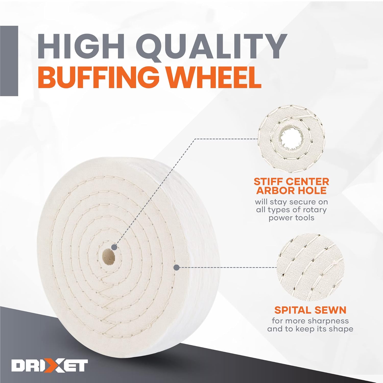 Buffing Wheels for Bench Grinder - 6 Inch Extra Thick Buffing Wheel Fine Cotton Sewn Rigid Treated Spiral with a 1/2” Center Arbor Hole - 80 Ply Polishing Wheel for Bench Grinder – by Drixet