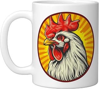 Brahma Chicken Round Image Ceramic Mug, White