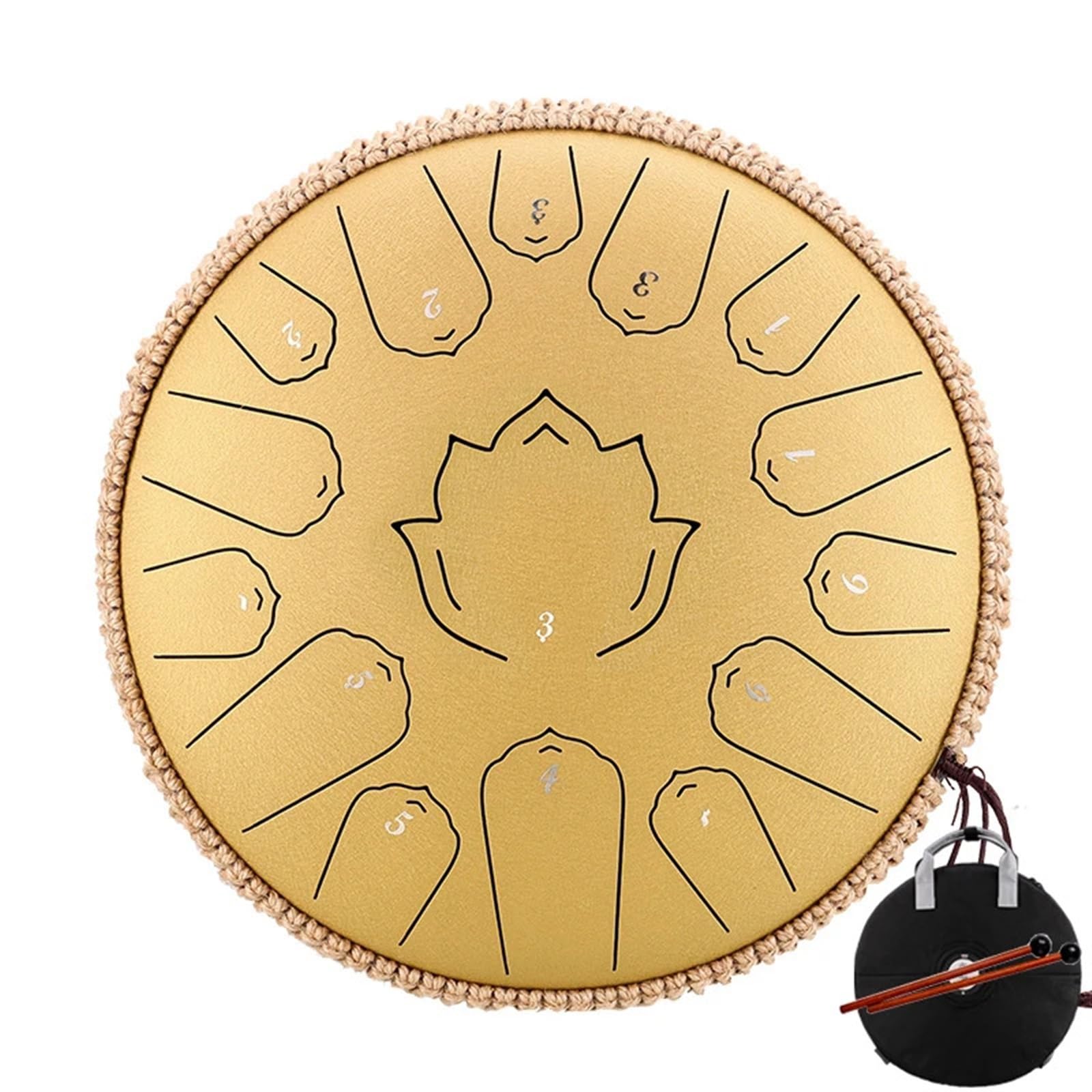 Tamburo Handpan Tamburo in Acciaio con Lingua 14 Pollici 15 Note C Tamburo etereo 13 Pollici 15 Note Strumento Musicale a percussione Handpan (Viola 13 Pollici)