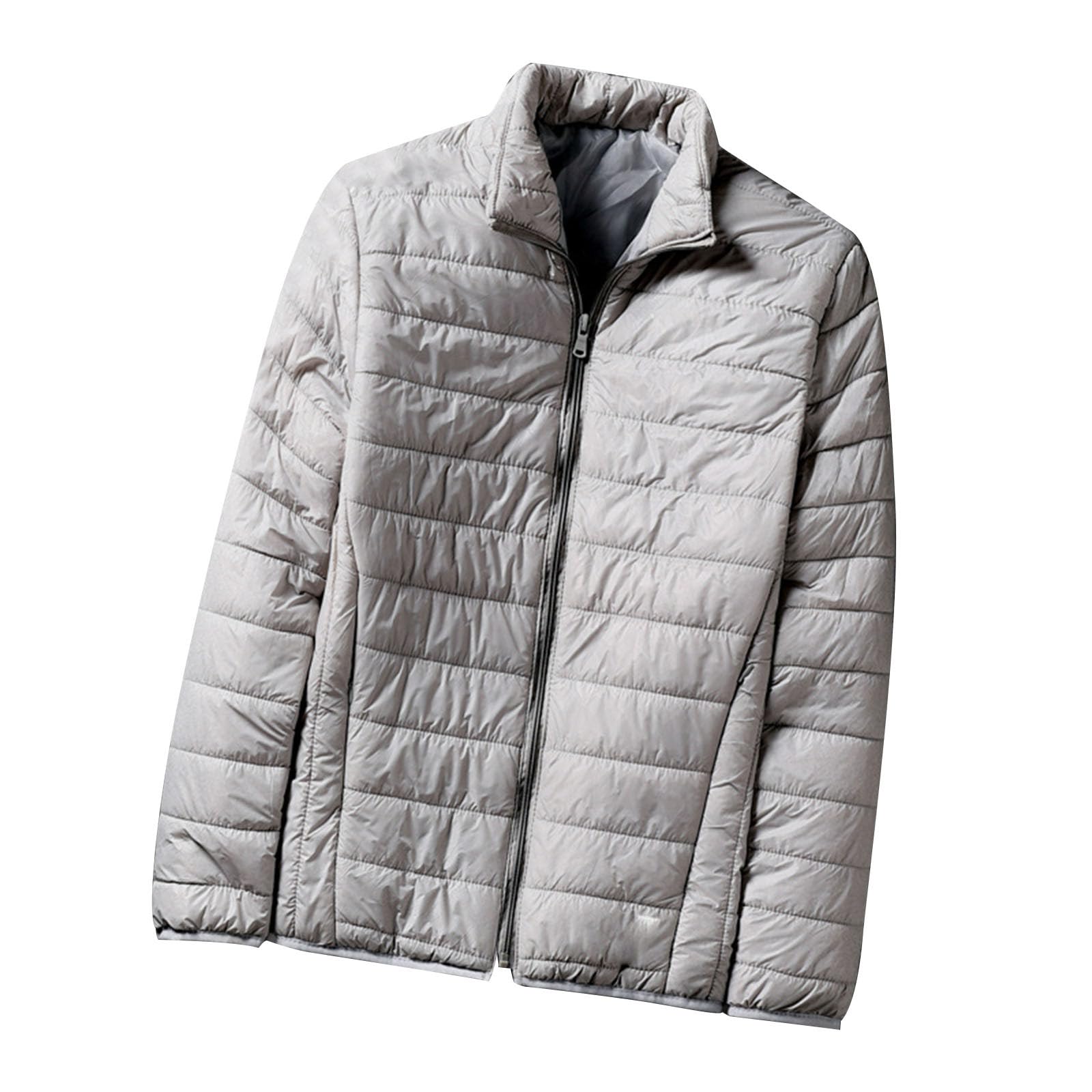Winter Coats for Men Lightweight Puffer Jacket Zip up Quilted Down Coat Insulated Warm Solid Stand Collar Jackets