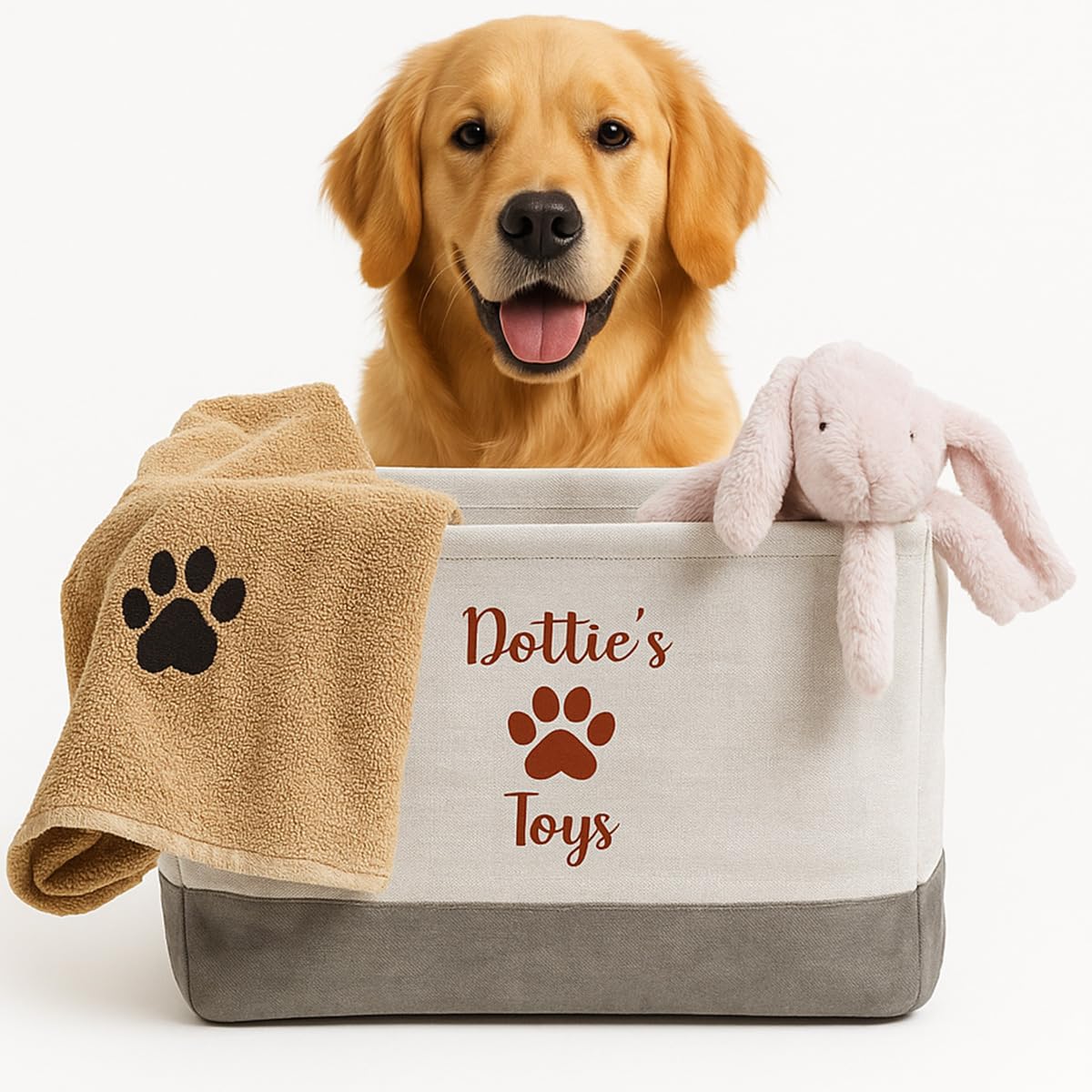 Hoolaroo Personalised Dog Toy Basket Storage Toy Box With Pet Name 40cm