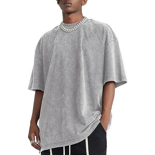 Oversized Vintage Acid Wash Tshirt for Men Cotton Solid T Shirt Streetwear Basic Tees Casual Baggy Loose Shirts Tops