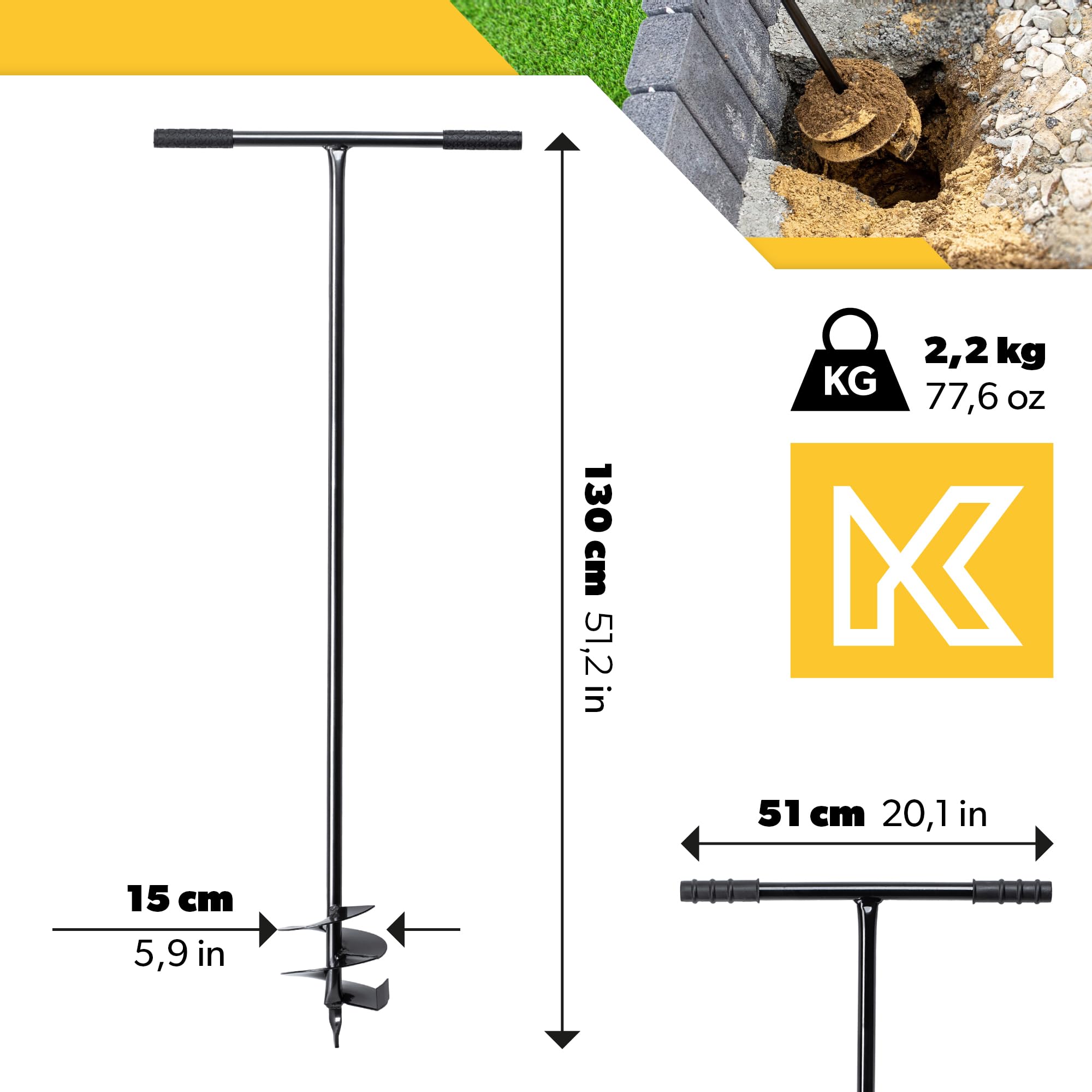 KADAX Erdbohrer aus Metall, Handbohrer, Spiralbohrer, Erdlochbohrer 150 mm