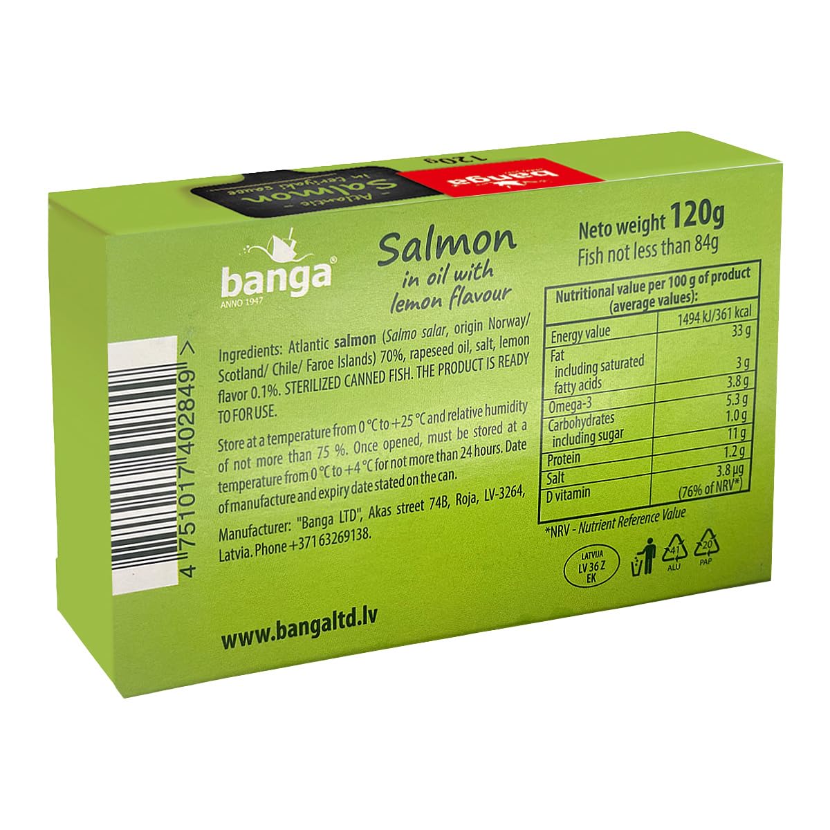 Banga Atlantischer Lachs in Öl mit Zitronenaroma 11x 120g in der Dose mit Omega 3 & Vitamin D, sofort kosten, mit Pasta, Nudeln, Gemüse & Pesto, als Aufstrich, ungeöffnet 36 Monate haltbar (11)