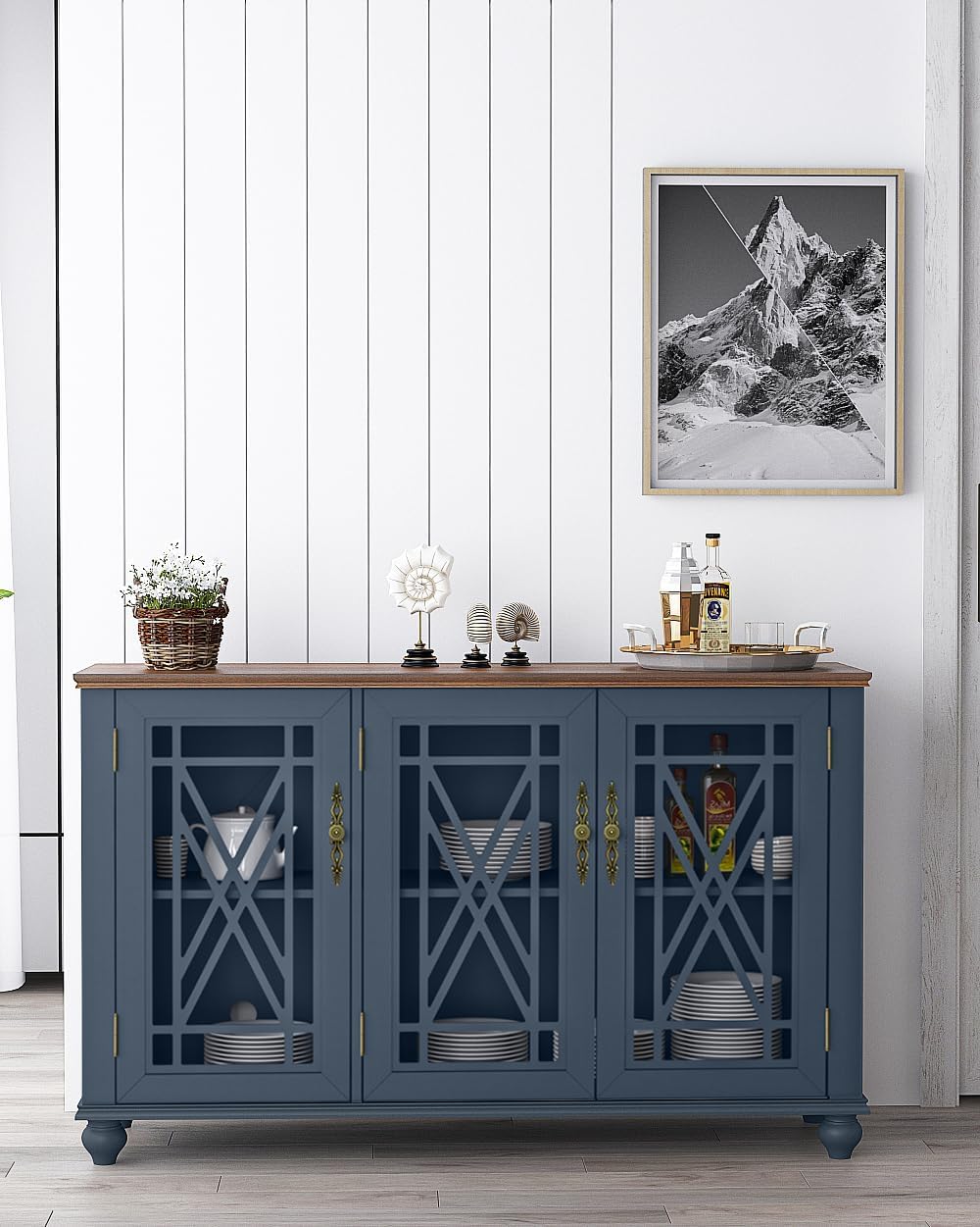 LIVILAND 55 Inch Buffet Cabinet with Storage,Buffet Sideboard for Modern Farmhouse Accent Cabinet,Buffet Table Coffee Bar Wine Bar Storage Cabinet for Dining Room, Living Room (Navy)