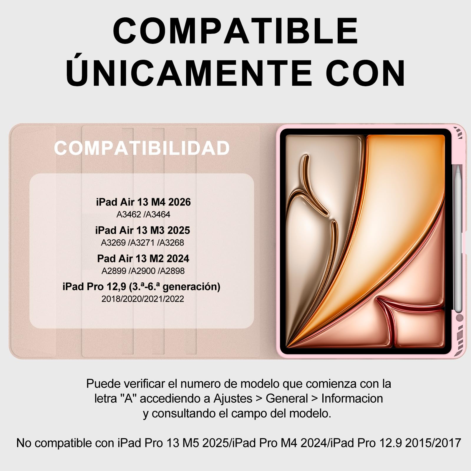 IVEOPPE Teclado para iPad Air 13 Pulgadas M4 2026/M3 2025/M2 2024 con Touchpad, Funda Cover Keyboard Retroiluminado de 7 Colores Español Ñ Bluetooth Desmontable para iPad Pro 12.9 3-6 Gen, Rosa