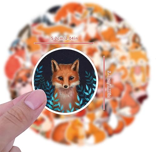 Miniatura 2 de Paquete de calcomanías de zorro, 60 calcomanías Kawaii de zorro para niños y niñas, caricaturas de animales salvajes, impermeables, calcomanías de