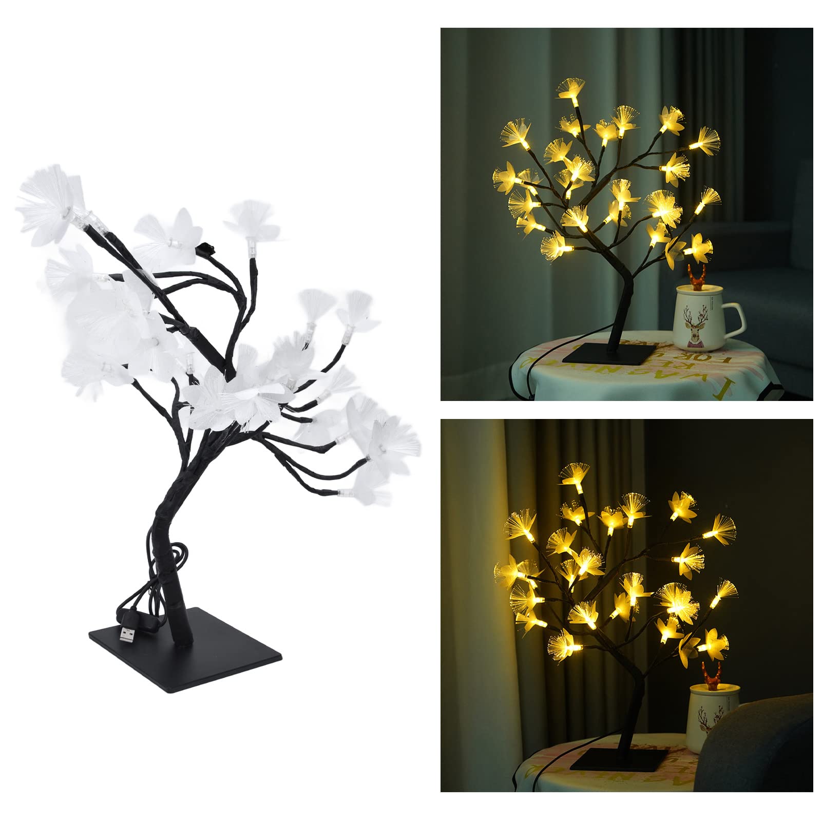 Gsycle LED Tree Lights, Fiber Optic Powered Simulation Light Up Trees Decor Indoor Lighted Trees for Household Decoration 24 Bead