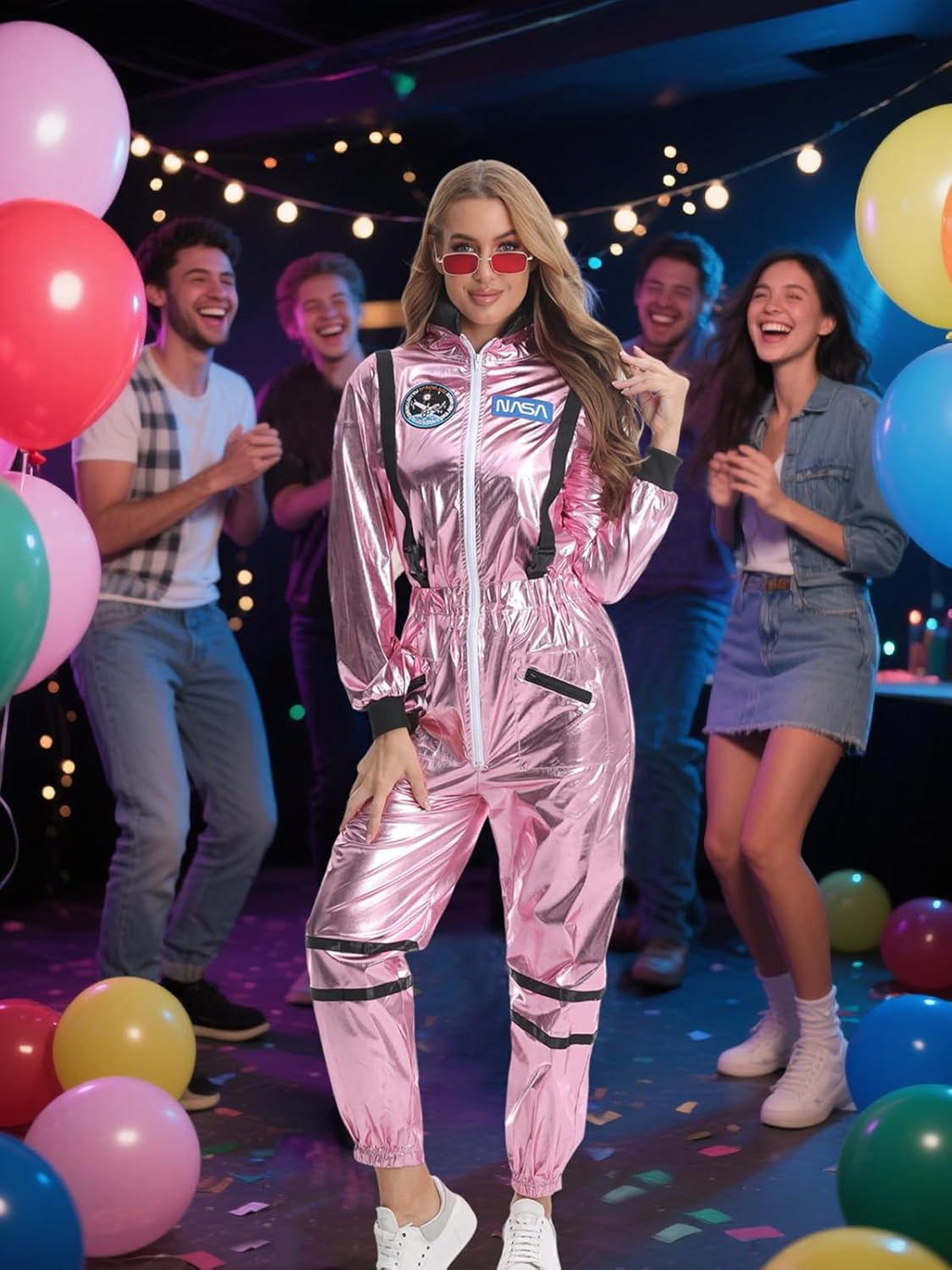 GRAJTCIN Women's Astronaut Costume Adult Shiny Space Suit Halloween Spaceman Costume - Image 3