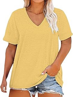 Blusa de manga corta con cuello en V y cuello en V para mujer, estilo informal, de verano, elegante, simple, de color liso, transpirable, elegante, elegante, cómoda, de tela suave