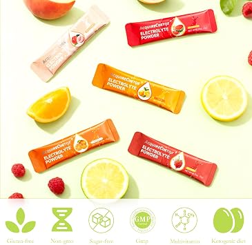 Electrolytes Powder Packets 25 Sticks Hydration Packet Sugar Free Electrolyte Drink Mix 5 Flavors for Rehydration with Minerals Nutrients with Lemon, Watermelon, Orange, Raspberry, White Peach