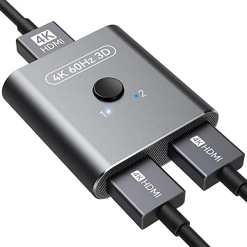 vilcome HDMI Switch 4K@60Hz, Bidirectional HDMI Splitter 2 in 1 Out, Aluminum HDMI Switcher Supports Ultra HD 4K 1080P 3D HDR, Compatible for Fire Stick, PC, Xbox, PS5/4/3, Roke, Blu-Ray Player