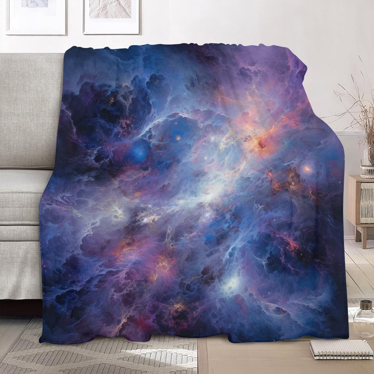 Genérico Sherpa XXL 180x200cm Tema Espacial De FantasíA Esponjoso Franela Suave cálida y Ligera Lavable a Máquina Azul-Violeta Mantas de Lana Sofá Manta para Niños y Adultos