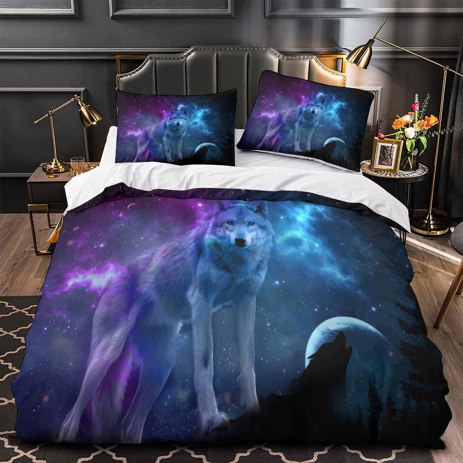 Housse de couette loup de l'espace 3 pièces Super King en microfibre lavable