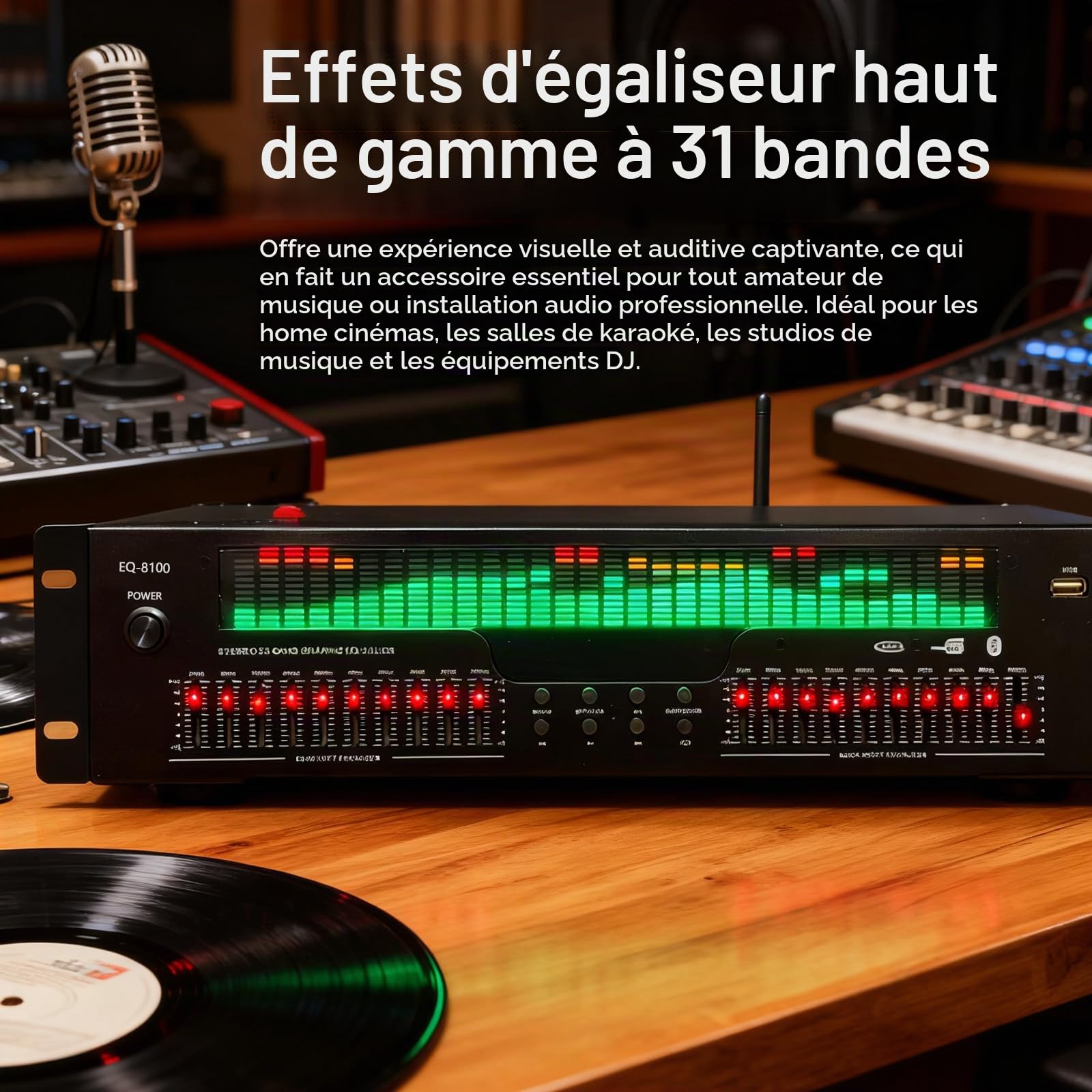 Equalizer, 31 Bandes Equalizer Graphique Stéréo Professionnel Analyseur de Spectre Processeur de Son Système Audio Réduction du Bruit Optimisation du Son pour Les Studio d'Enregistrement