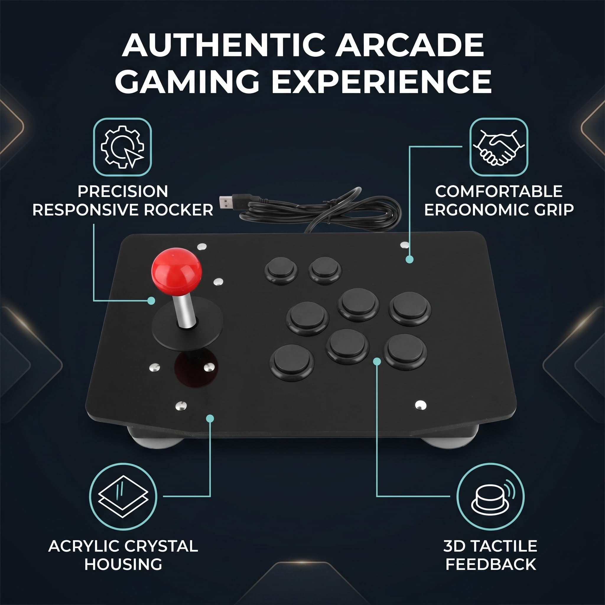 Keenso Manette de jeu à bascule 8 boutons pour les amateurs de jeux rétro USB Noir