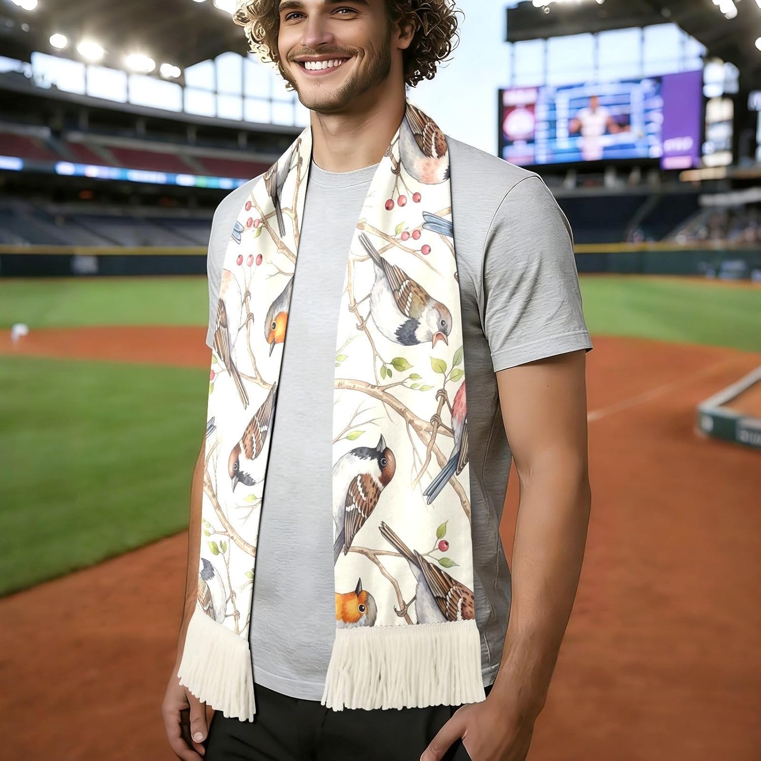 CHIFIGNO Bird Cream Soft Absorbent Scarf for Sports Fans, for Wiping Sweat at Games and Showing Support