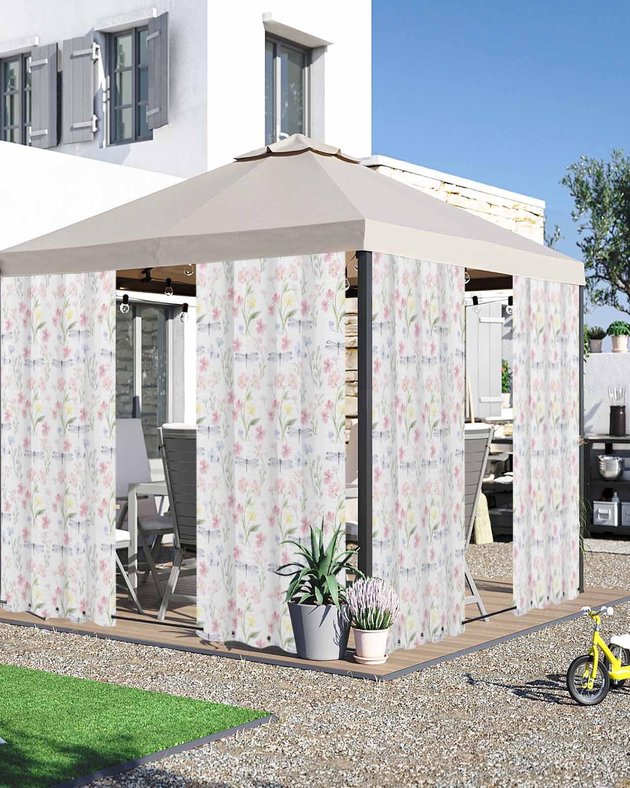 Lsrtoss Pastoral Flower Outdoor Curtains for Patio Waterproof, Summer Watercolor Garden Botanical Outdoor Privacy Panels Grommet Sun Blocking Outside Curtains for Porch, Pool, 54W x 95L inch x2