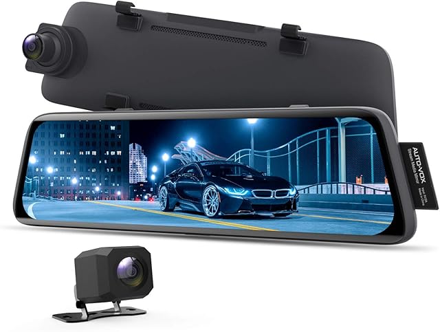 AUTO-VOX V5 Mirror Dash Cam 1080P Dual Dash Cam Front and Rear with Night Vision, Sepcial for RHD Cars, 9.35'' Full Touch Screen Rear View Mirror with Reversing Camera, Parking Mode, GPS Tracking 