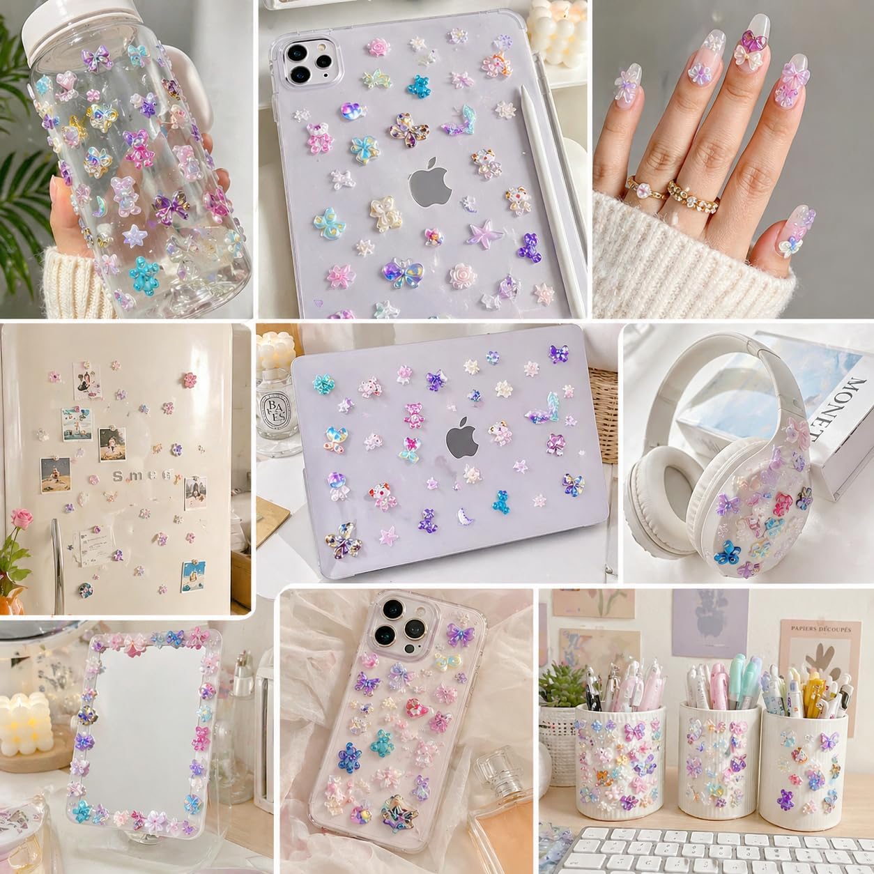 100Pcs Mixed Style Nail Charms 3D Shiny Resin Jewelry for DIY Nail Art Decor Gems Making Phone Case Decorative Accents Colorful Flat Back Fashion Accessories Clear Purple Sparkling Crystals for Design