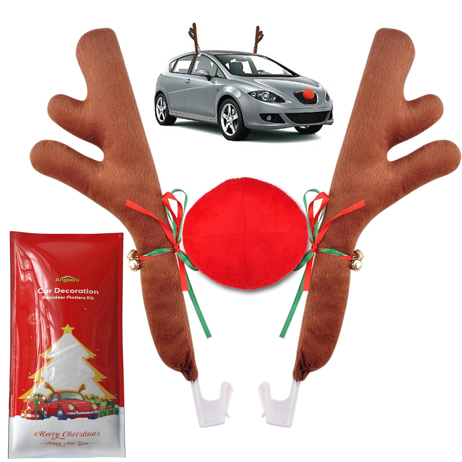 dress up your car for christmas Rudolph Car Costume Christmas Deer Antlers & Red Nose for Truck SUV Decor