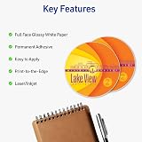 Avery Printable Full-Face CD Labels, Glossy White, Permanent Adhesive, Laser/Inkjet Printable, 20 Disc & 40 Spine Labels, Ideal for CDs, DVDs, PC Discs, Media Projects & More (8944) – view 2