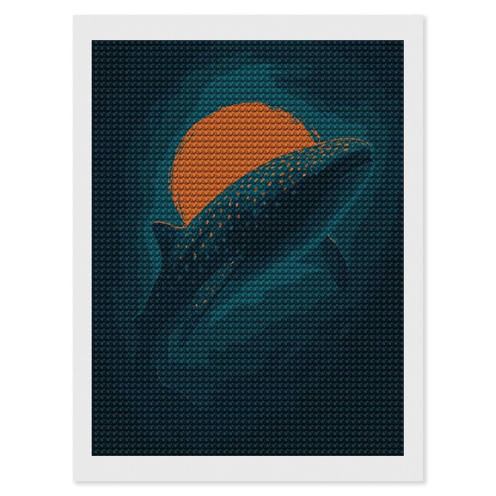 Junmoney Whale Shark and Sun Digital Art DIY Diamond Art Canvas Kit 12"x16", Relaxing DIY, Sparkling Crystal Beads, Vintage Style Decor, Holiday Gift Idea