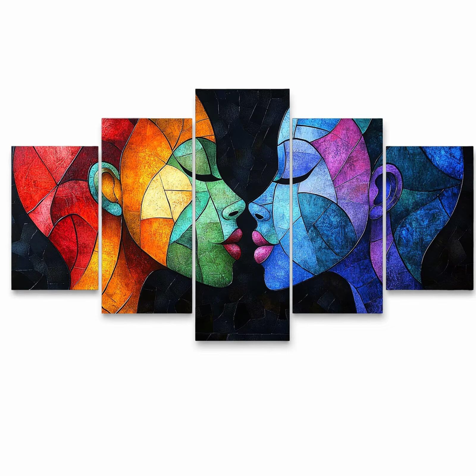 5 Pack Leuchtend Malen Nach Zahlen Erwachsene Abstrakt YCBZ-0657 | DIY Set Erwachsene mit Pinselset Acrylfarben Set Fünf Leinwand zum Bemalen Kuss für Deko Wohnzimmer Geschenke für Frauen