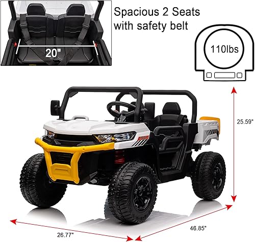 Miniatura 2 de POSTACK Camión volquete eléctrico de 24 V y 2 plazas para niños, 4 ruedas UTV con control remoto, vehículo eléctrico a batería con neumáticos de