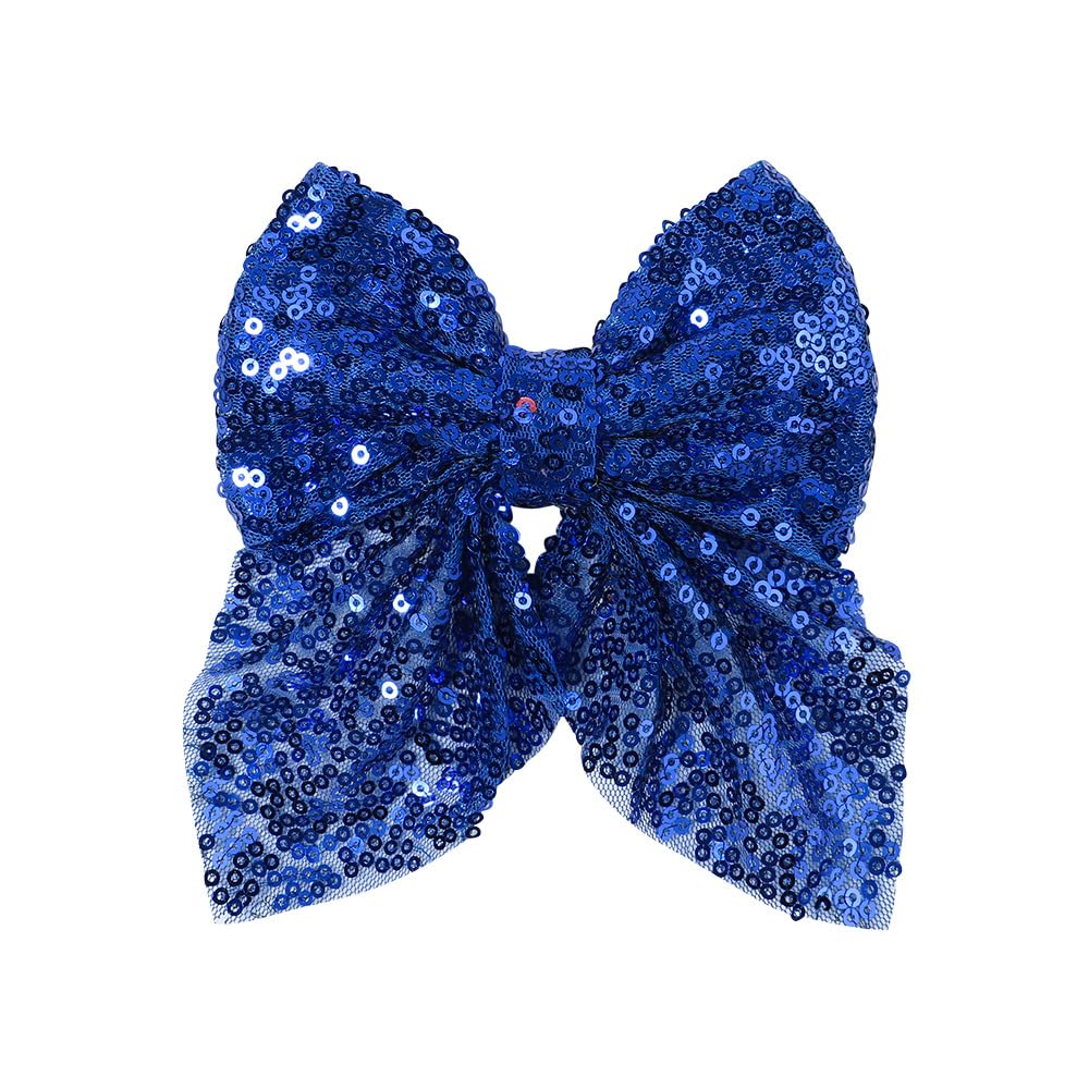 Koolgil 5 Inch Glitter Big Bow Sequins Bling Hair Clip Cheerleading Hair Bow with Alligator Clips Hair Accessories for Women Teens Girls Kids (Royal Blue)