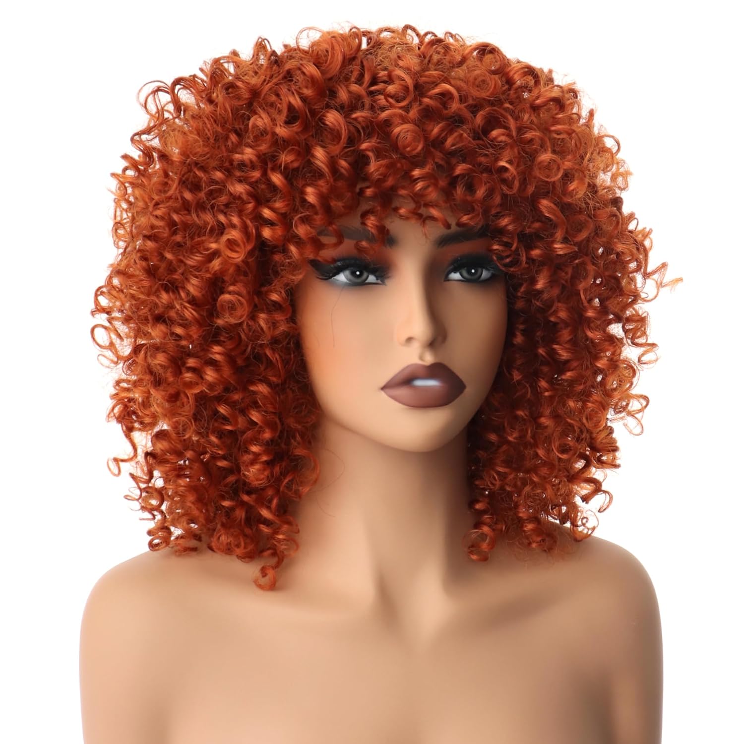 14 inch Afro Curly Wigs for Women, Short Loose Kinky Curly Wigs with Bangs for Black Women, Synthetic Afro Curls Hair 70s (Copper red) - Image 3