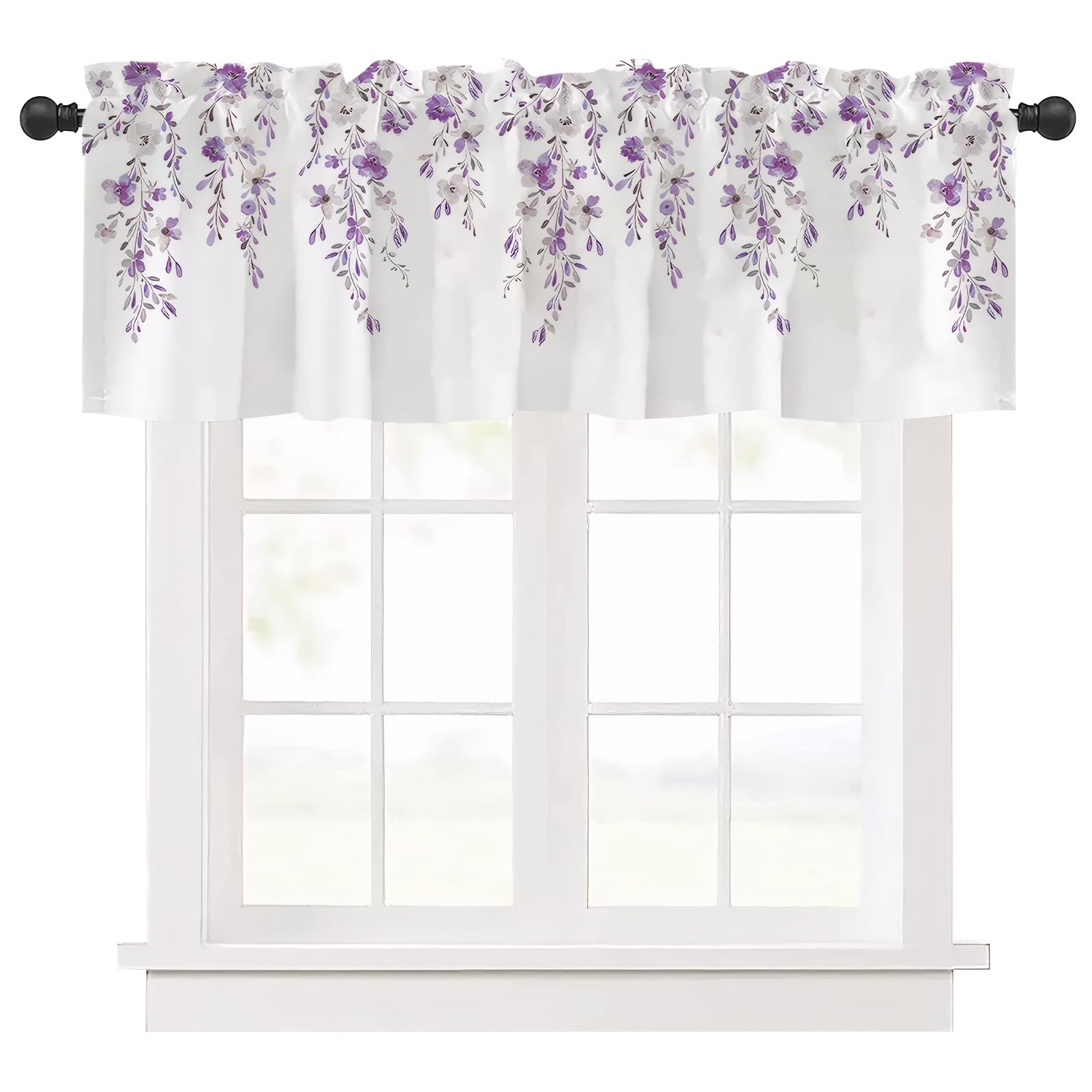 Ausing Flower Short Curtains Kitchen Floral Printed Bistro Curtains for Living Room Room Decor, Purple — image 1