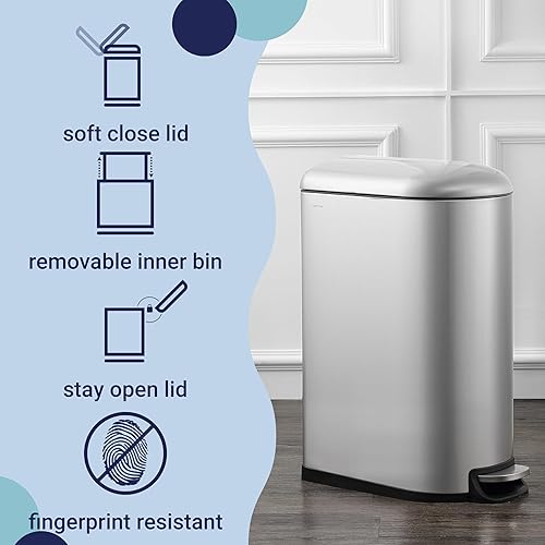 Vista 21 de happimess HPM1009C Roland Mini 2.6-Gallon Step-Open Trash Can with Soft-Close Lid, Modern, Minimalistic, Fingerprint Proof for Home, Kitchen, White