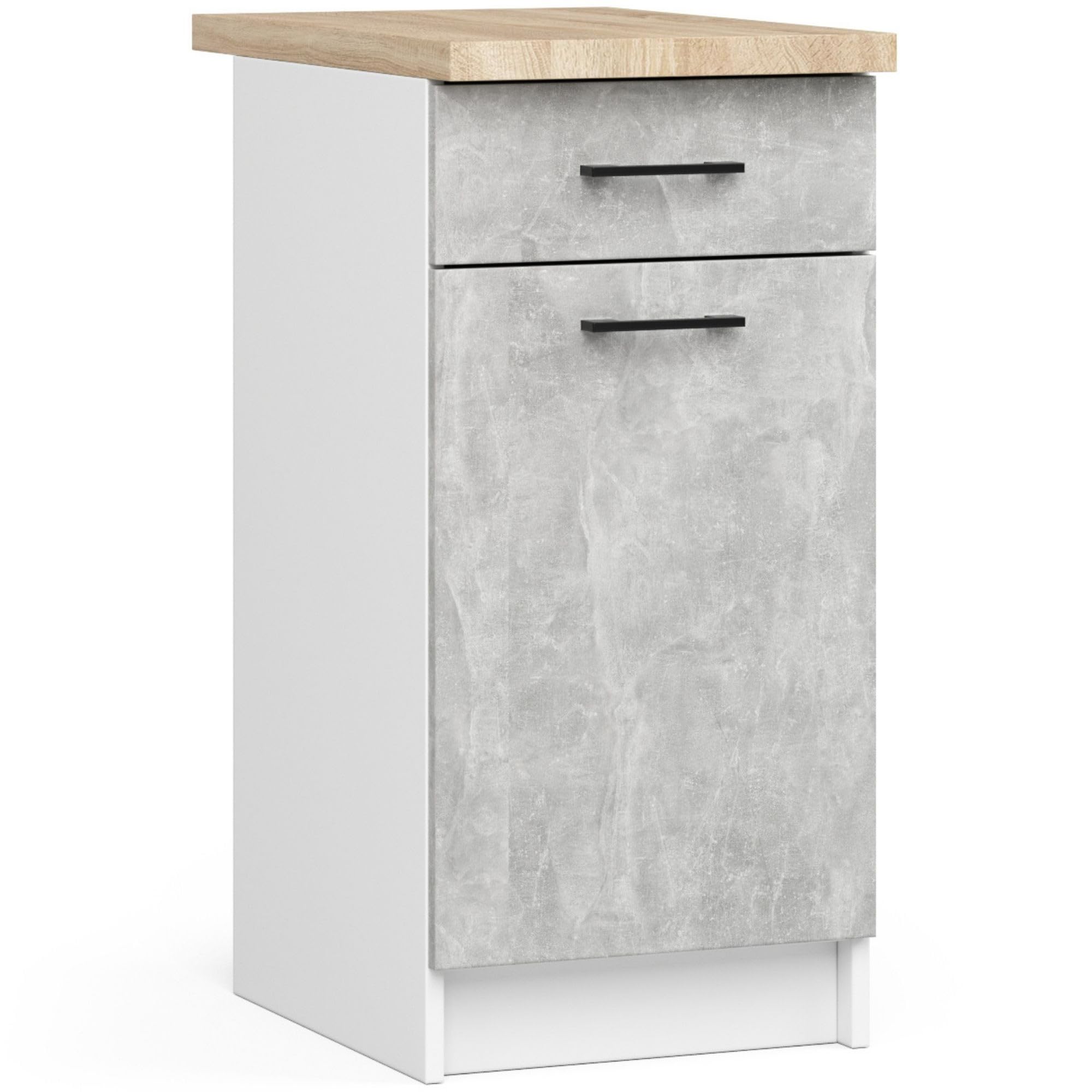 AKORD Küchenmöbel-Set OLIWIA 1.8m Modulares 180 cm 7 Türen 1 Schublade 8 Regalböden, Küche Komplett, Kitchen Cabinet Set, Küchenschränke, Standschränke, B180xH203xT46 cm, Beton & Beton