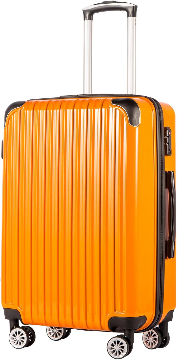 Suitcase Trolley Carry On Hand Cabin Luggage Hard Shell Travel Bag Lightweight 2 Year Warranty Durable 4 Spinner Wheels（Orange,S(56cm 38L)）