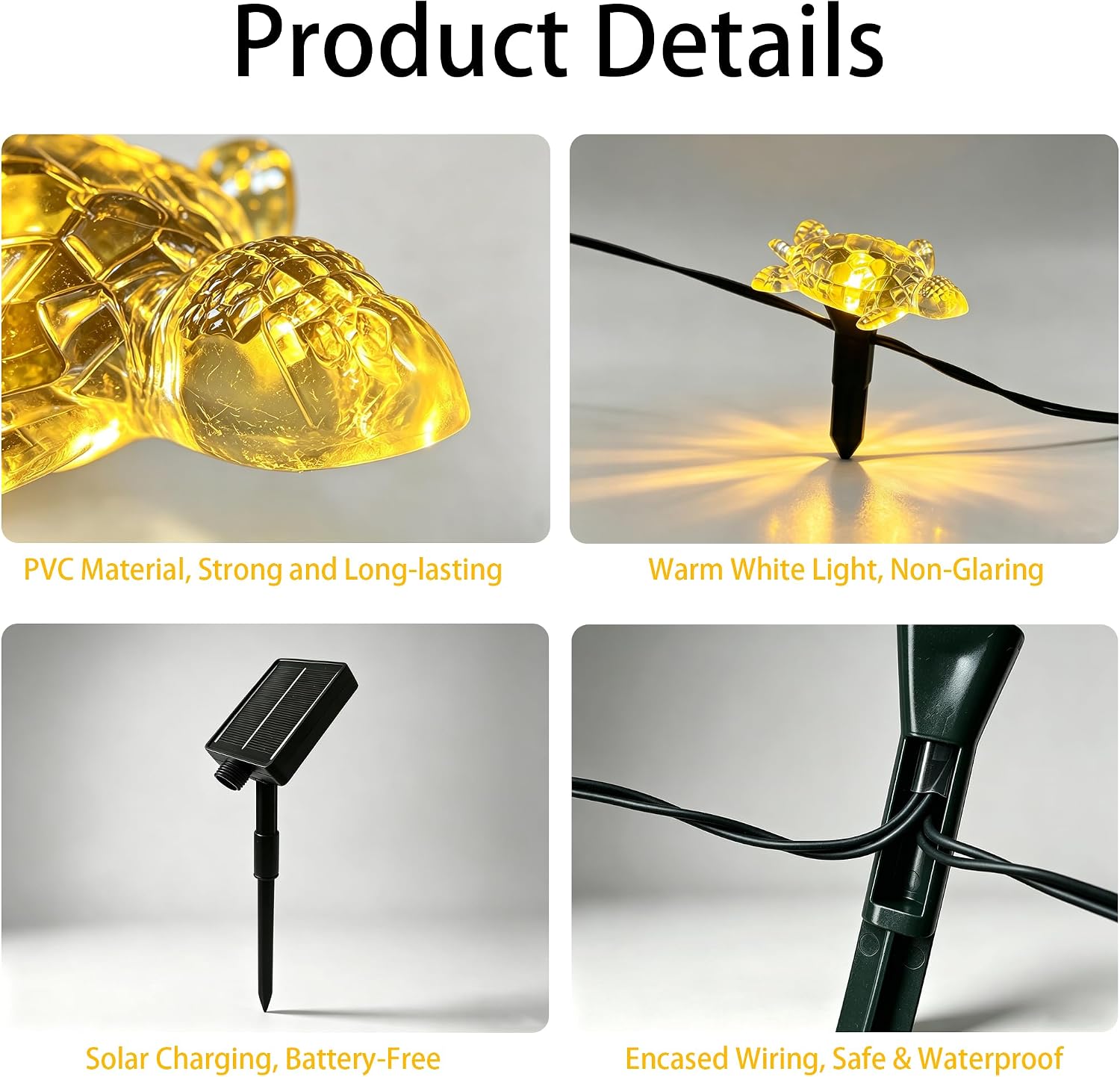 Solar Lights Outdoor, 10 LEDs Turtle String Light, 11.5 ft Waterproof Patio Landscape Lighting, Garden Decor for Yard, Warm White
