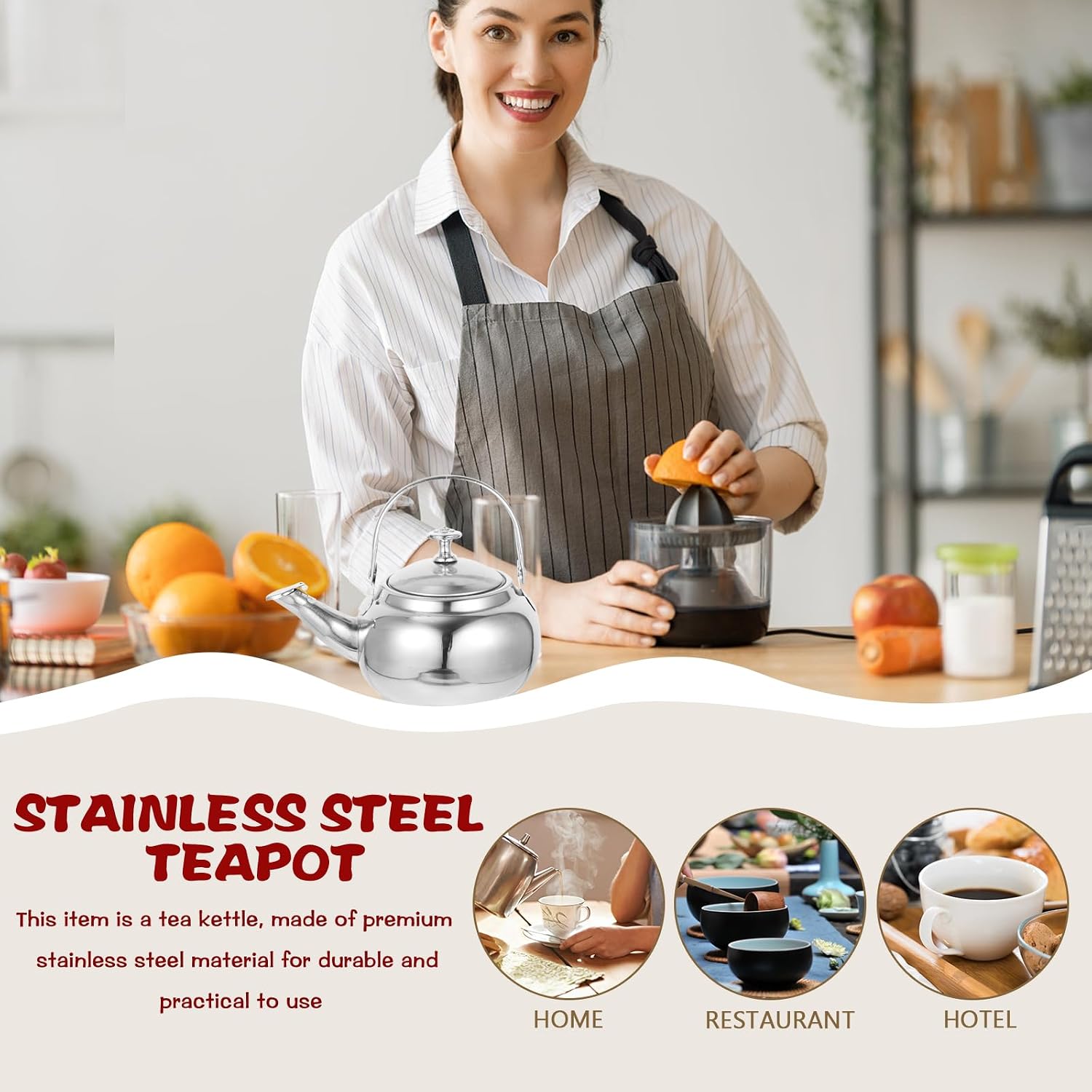 STOBAZA Stainless Steel Tea Kettle Cold Water Teapot with Ergonomic Heat-Resistant Handle for Home Kitchen Outdoor Use 6.69X5.51X4.33 Inches