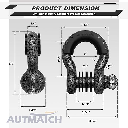 Vista 81 de AUTMATCH- 2 grilletes en D de 3/4 pulg, 41,887 Ib, resistencia a la rotura, tornillo de 7/8 pulg, pasador y grillete, aislante y arandelas, Negro
