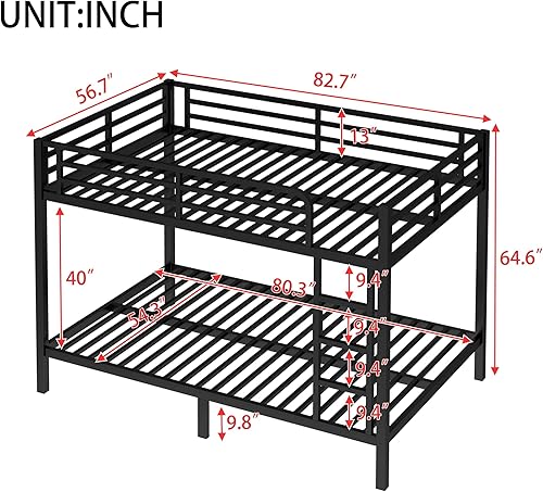 Miniatura 15 de Harper & Bright Designs Litera de metal completo sobre tamaño matrimonial para adultos, marco de cama de metal resistente con escalera y correas de