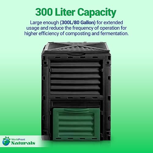 Miniatura 3 de WorldFront Naturals - Contenedor de compostaje duradero para exteriores con tapa, capacidad de 300 litros80 galones para una gestión eficiente de