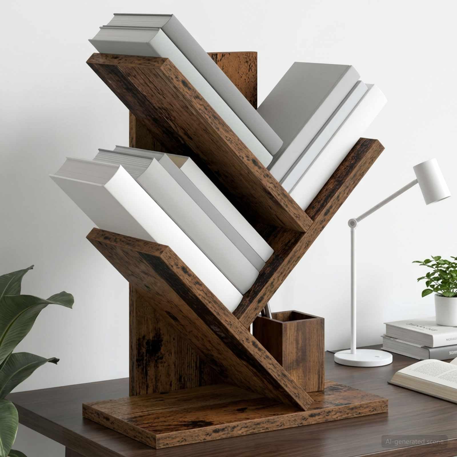 Libreria a 3 ripiani in legno anticato, per soggiorno, camera da letto, ufficio, 30 x 18 x 40 cm, salvaspazio, organizer decorativo
