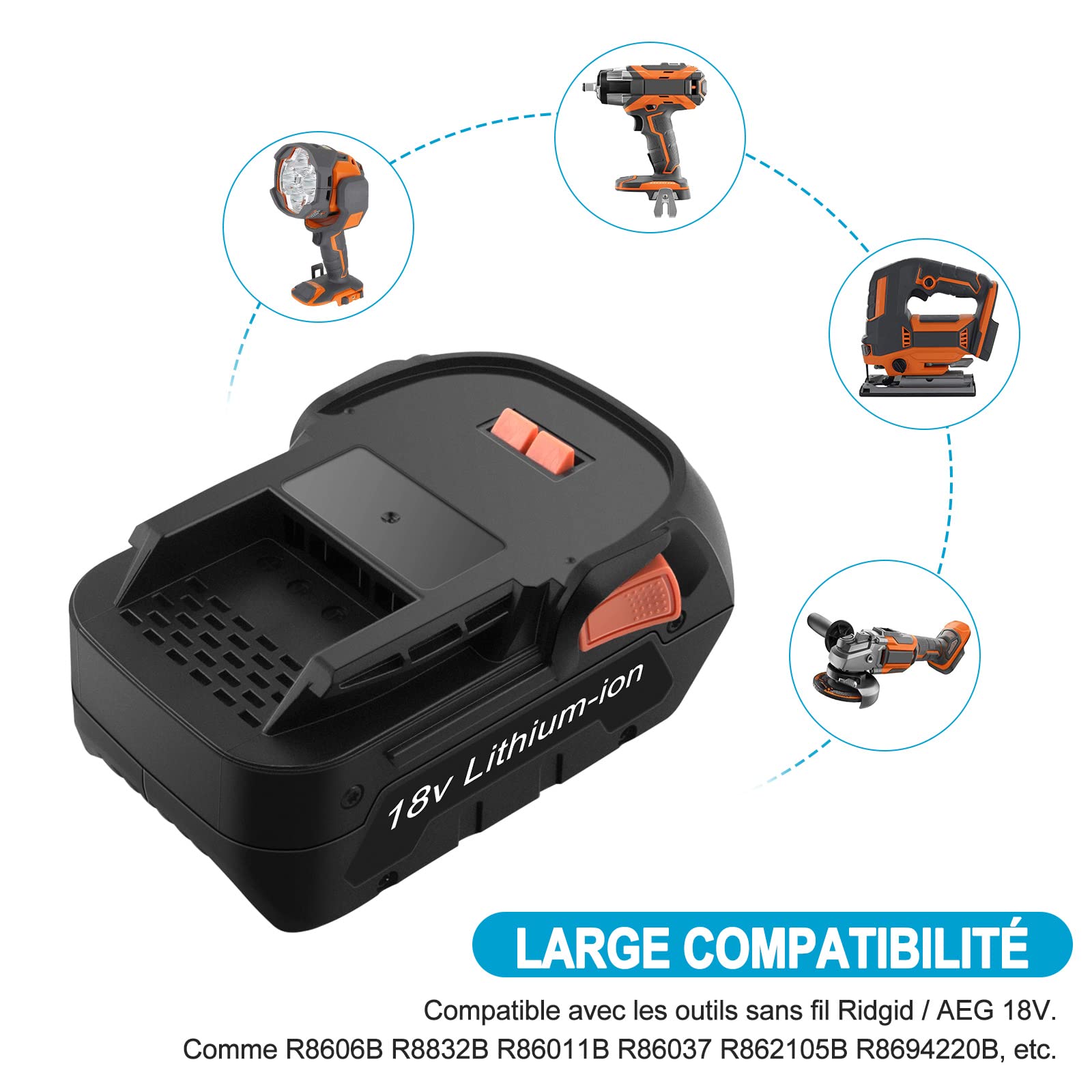 5000mAh Li-ION 18V L1840R Batterie Compatible avec AEG 18V Batterie L1850R L1830 L1815 L1815R L1830R L1840 L1840R pour Ridgid 18V Batterie R840083 R840085