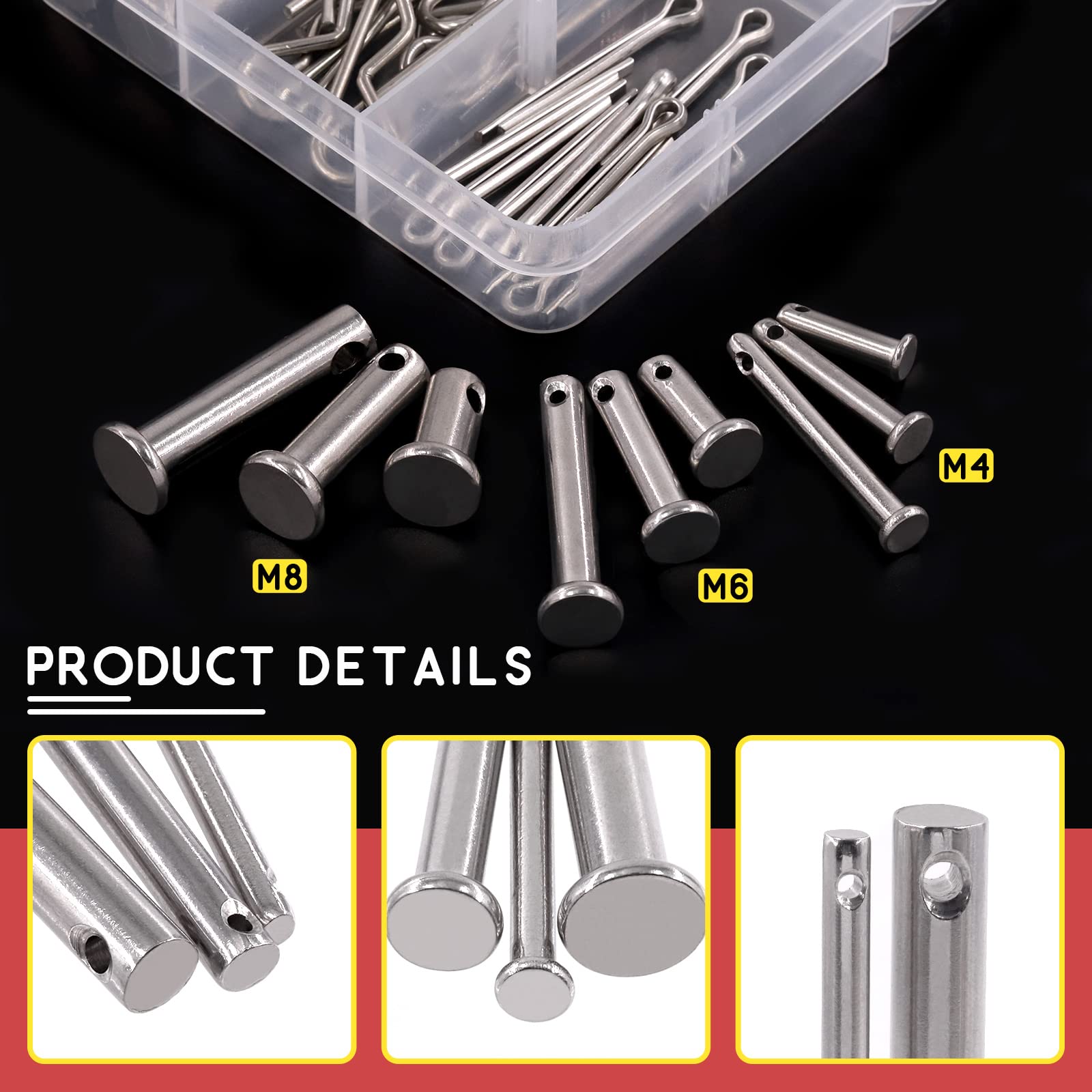 Hilitchi 122Pcs 304 Stainless Steel Clevis Pin and Clips Assortment Kit - Image 4
