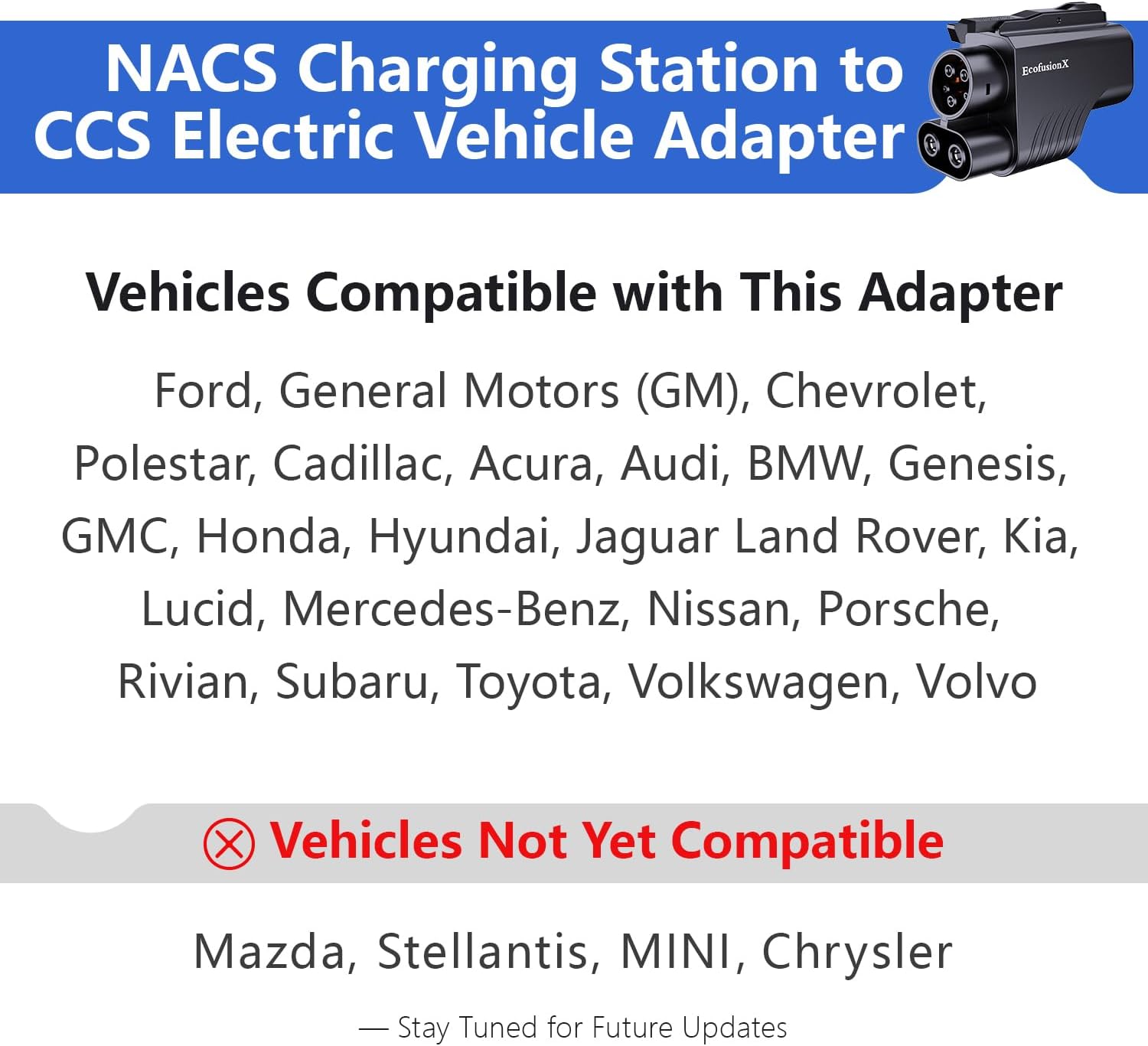 NACS to CCS Electric Vehicle Adapter (500A/1000V) | Automatic Safety Locking Function | Certified to UL2252 Standards | CCS1-Compatible Vehicles on North America High-Speed Charging Networks
